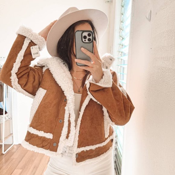 FREE PEOPLE VEGAN Leather Shearling SHERPA HOODED Jacket - Picture 10 of 13